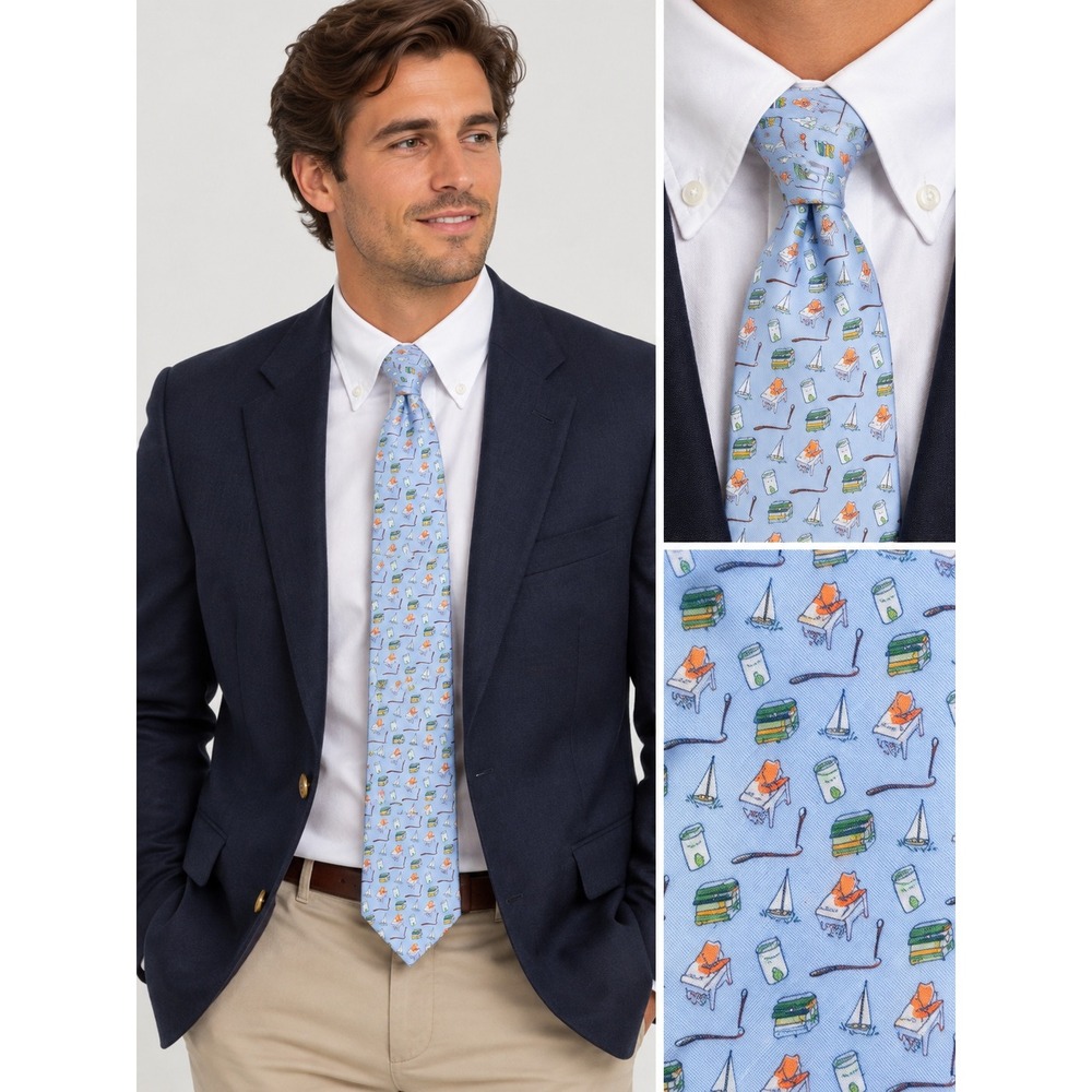 Vineyard Vines Tie Mens Blue Sailboat Piano Book Novelty Print 100% Silk